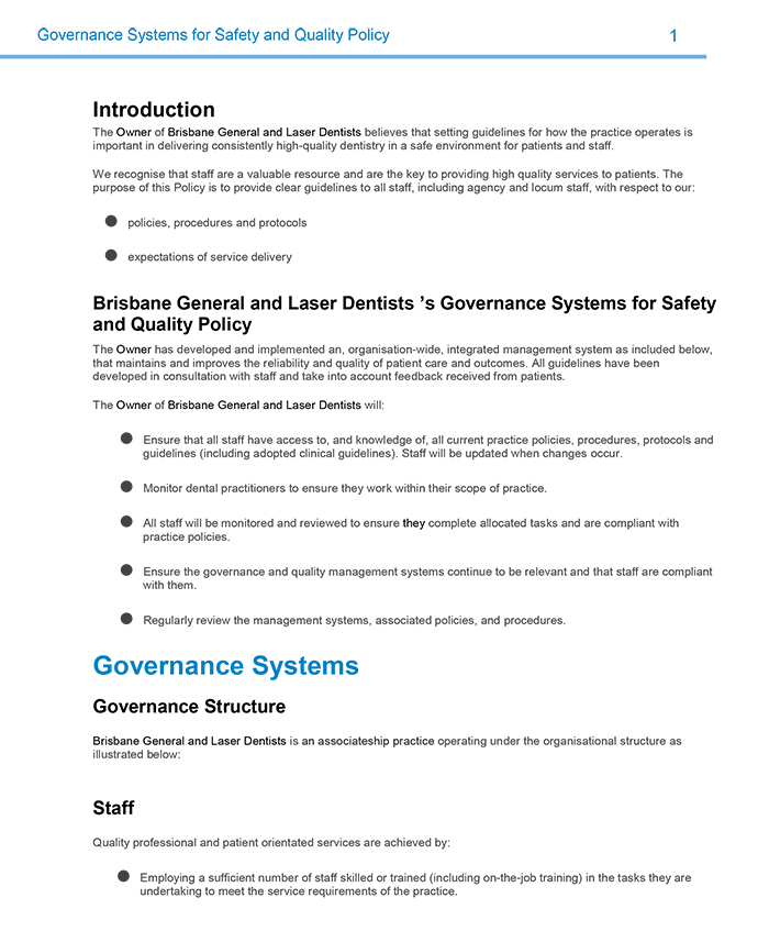 BGLD Governance for Safety and Quality